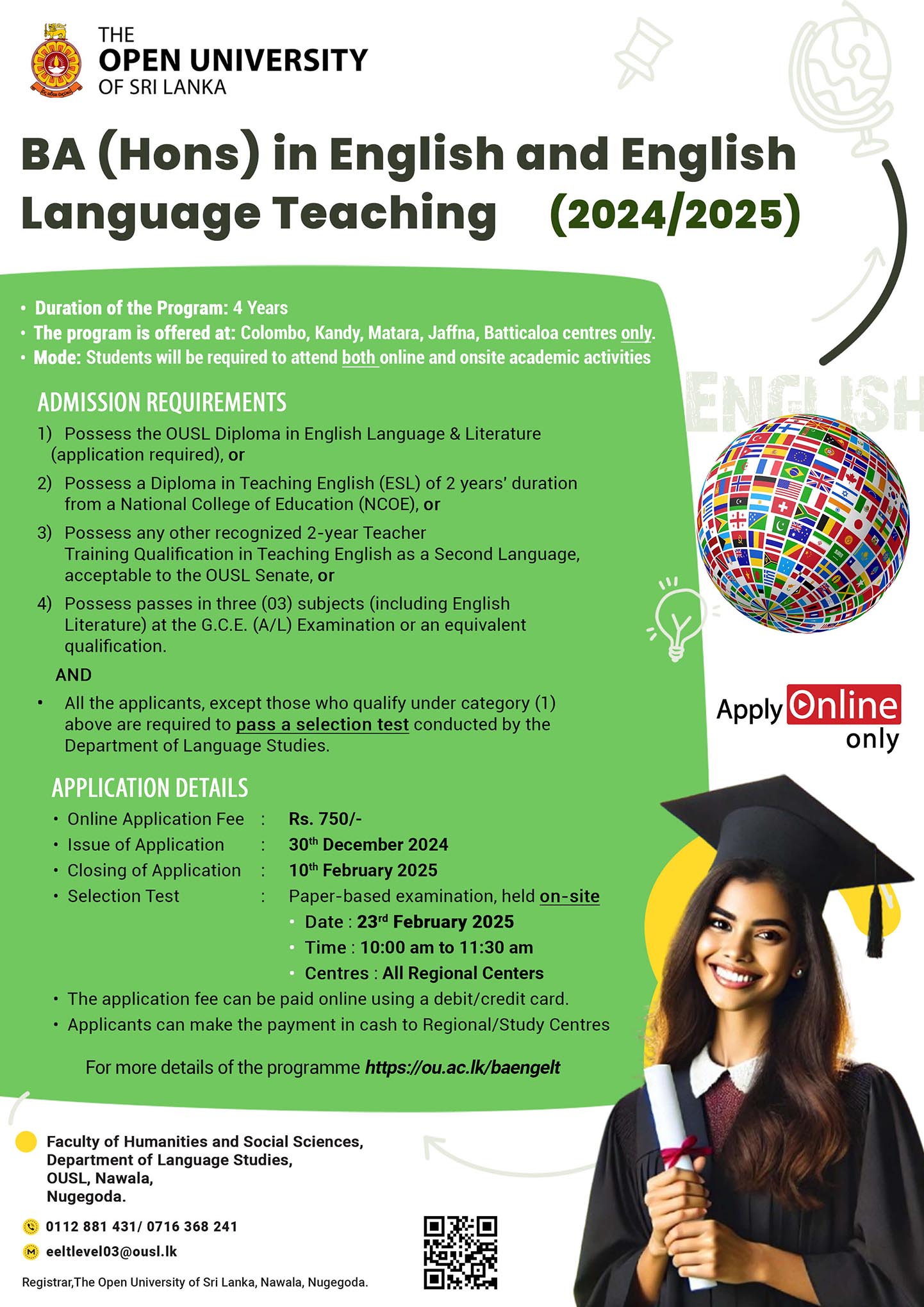 BA in English Language Degree 2025 – Open University (OUSL)