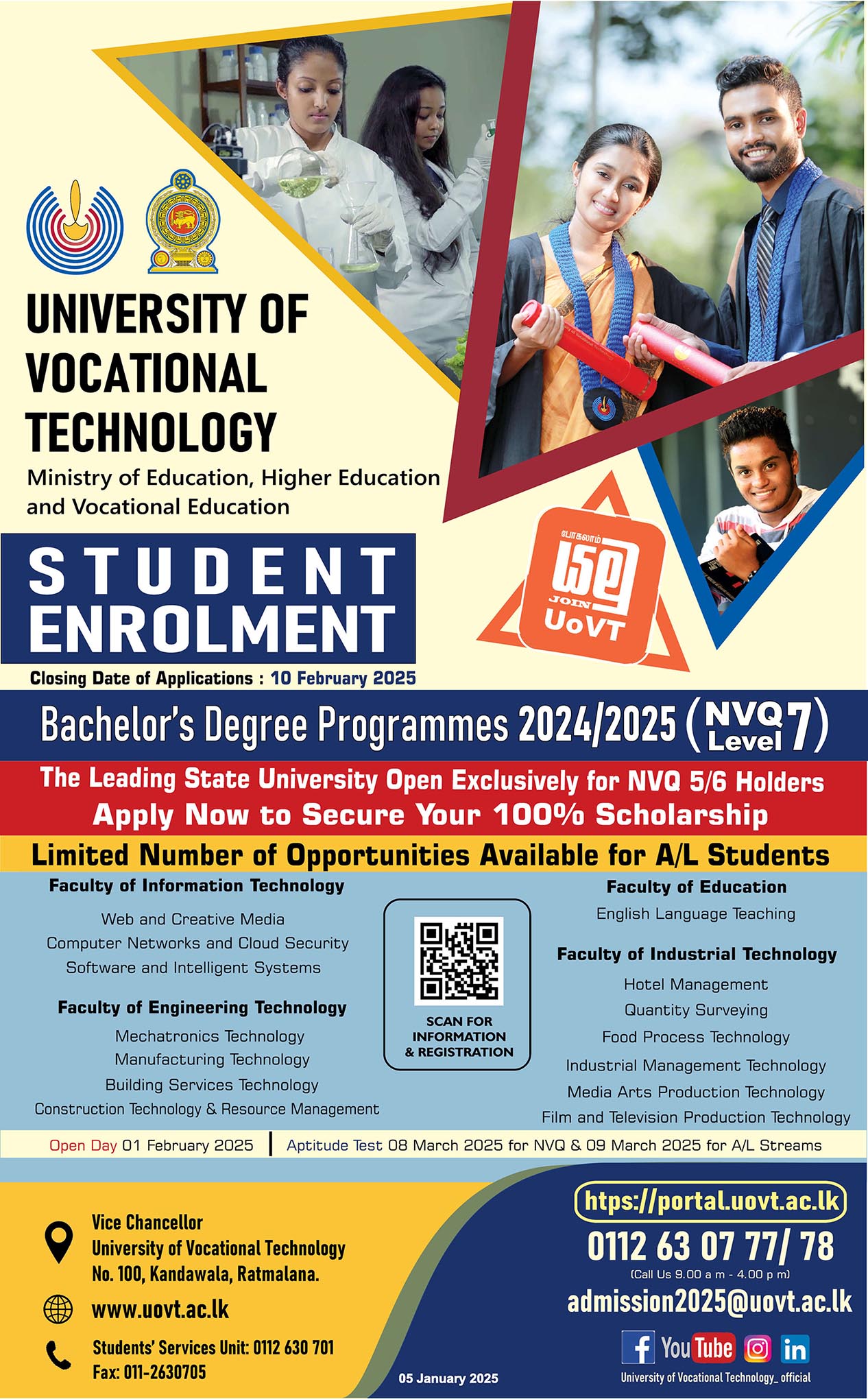 Univotec / UoVT Student Intake 2024/2025 (Degree Programs)